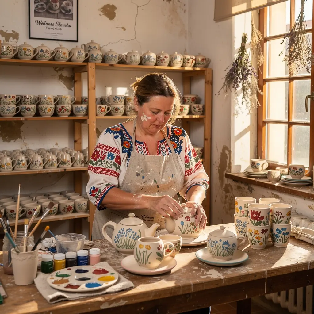 Dve šálky bylinkového čaju s kvetmi na slnečnom stole v záhrade