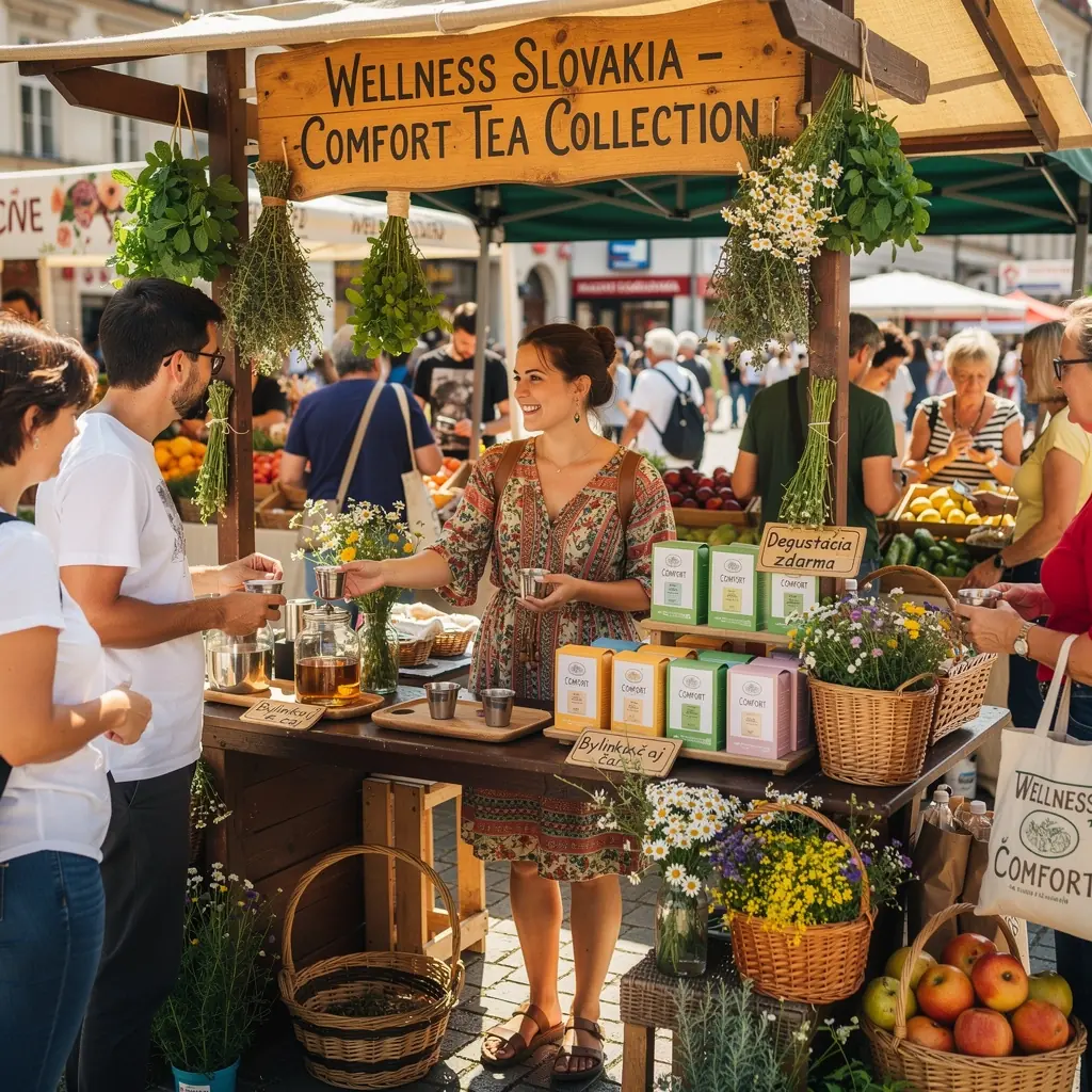 Sklenená kanvica s bylinkovým čajom a čerstvými bylinkami na stole.
